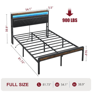Sunvega Full Size Metal Platform Bed Frame with Adjustable Upholstered Headboard and RGB LED Lights
