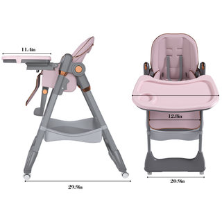 Sunvega Adjustable Baby High Chair with Safety Belt Lockable Wheels for Home Dining