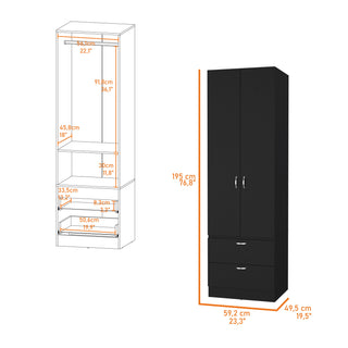 Sunvega Tall Mayer Wardrobe with Two Doors and Two Drawers in Melamine