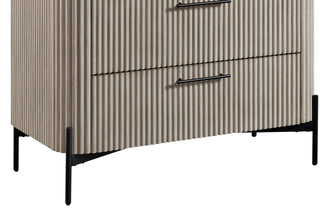 Sunvega Taupe Reeded Front Chest with 4 Storage Drawers and Metal Accent Base