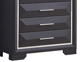 Sunvega Modern Black Wood Veneer Nightstand with Two Drawers for Bedroom