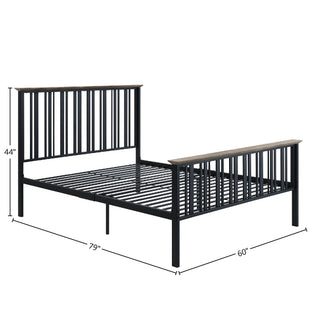 Sunvega Antique Oak and Black Finish Full Bed with Slatted Headboard and Footboard