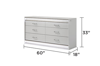 Sunvega Glam Modern White Wood Dresser with Crystal Accents and Integrated LED Lighting