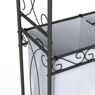 Sunvega Heavy Duty Metal Laundry Hamper Cart with Hanging Rail and Storage Shelf