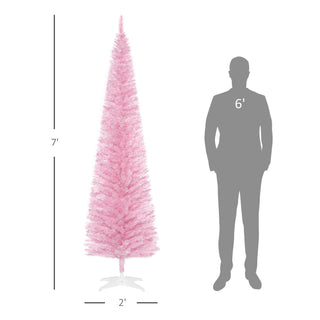 Sunvega Pencil Artificial Xmas Tree with Faux Snow Flocked Full Branch Tips Flame-retardant