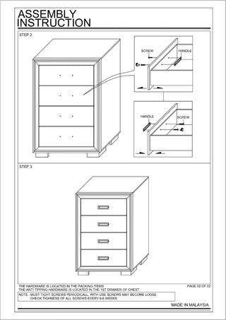 Sunvega Glam Style Black Nightstand with Gold Metal Hardware and Two Drawers