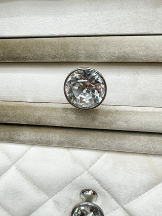 Sunvega Beige 2-Drawer Nightstand with Tufted Velvet-Lined Drawers and Crystal Knobs