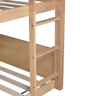 Sunvega Twin Over Twin House Floor Bunk Bed with Headboards Footboards Guardrails and Ladder