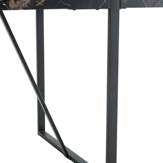 Sunvega Modern Simple Rectangular MDF Dining Table with Black Metal Legs for 4-6 People