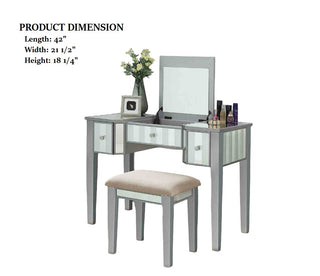 Sunvega Transitional Silver Finish Vanity Set with Stool and Storage Drawers