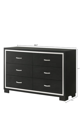 Sunvega Modern Glam Dresser with Six Drawers Sleek Metal Handles Black Bedroom Furniture