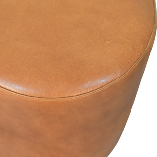 Sunvega Bola Leather Stool with Wooden Feet and Rounded Oak-ish Finish