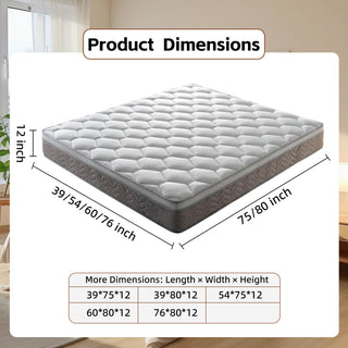 Sunvega 12 Inch Hybrid Mattress with Gel Memory Foam and Pocket Springs for Medium Firm Support