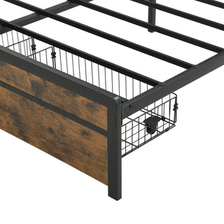 Sunvega King Bed Frame with Storage Headboard LED Lights and USB Charging Station