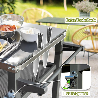 Sunvega Outdoor Grill Table with Wheels Stainless Steel Tabletop for Blackstone Griddle