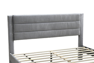 Sunvega Modern Gray Corduroy Upholstered Headboard Queen Size Bed with Storage Drawer