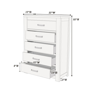 Sunvega Rustic Light Grey Modern Style 1pc Chest Of Drawers 5-Drawers Storage Cabinet