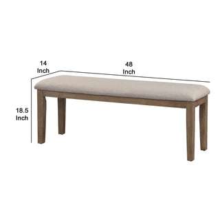 Sunvega Rectangular Solid Wood Bench with Fabric Upholstered Seat and Chamfered Legs