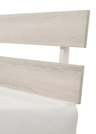 Sunvega Rustic Contemporary Platform Bed Frame with White Wash Finish and Slat Headboard