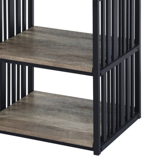 Sunvega Antique Oak and Black 3-Shelf Nightstand with Slatted Metal Frame