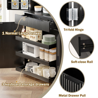 Sunvega Freestanding Fluted Kitchen Pantry Cabinet with 3 Keyboard Drawers and 6 Shelves