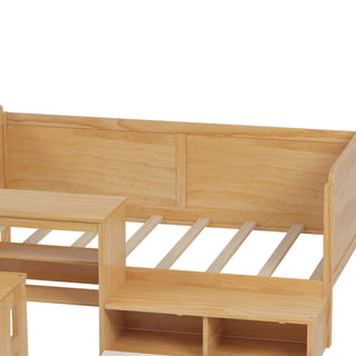 Sunvega Natural Wooden Twin Size Daybed with Storage Shelves and Study Desk