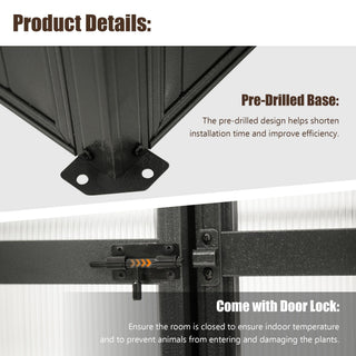 Sunvega 8FT High All-Aluminum Greenhouse with Auto Vent and Polycarbonate Panels