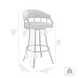 Sunvega 30 Inch Swivel White Faux Leather and Silver Metal Bar Stool