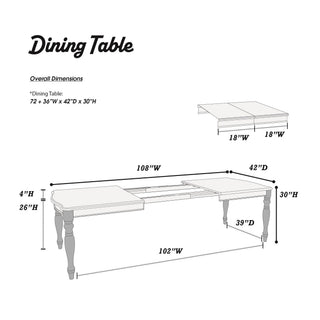 Sunvega Antique White and Oak Transitional Style Solid Wood Dining Table with 2 Leaves