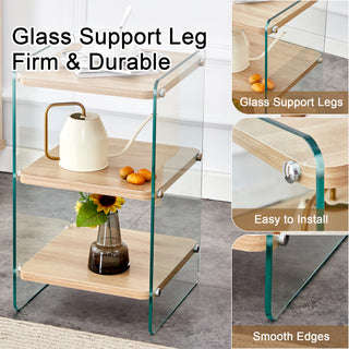 Sunvega Three Layer Bedside Cabinet with MDF Board and Transparent Tempered Glass