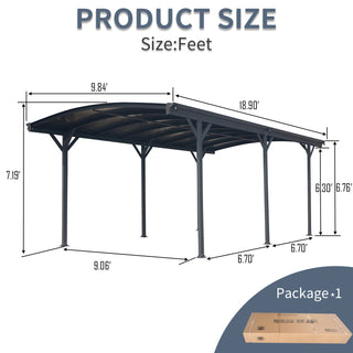 Sunvega 10x19 FT Arched Aluminum Carport with Polycarbonate Roof and Waterproof Design