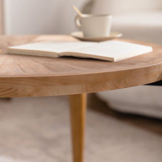 Sunvega Modern Rustic Round Wood Coffee Table for Living Room Home Office
