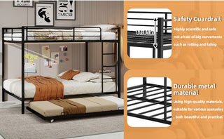 Sunvega Twin Over Full Metal Bunk Bed with Trundle for Space Saving and Safety