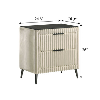 Sunvega Cream Wide Wale Corduroy Upholstery Nightstand with Two Spacious Drawers