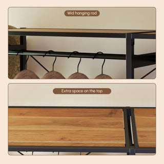 Sunvega Acacia Wood Garment Rack with Shelves 2 Wicker Drawers and 4 Hooks