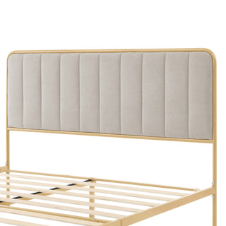 Sunvega Upholstered Queen Bed Frame with Tufted Headboard and Soft Fabric