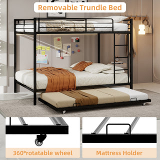 Sunvega Twin Over Full Metal Bunk Bed with Trundle for Space Saving and Safety