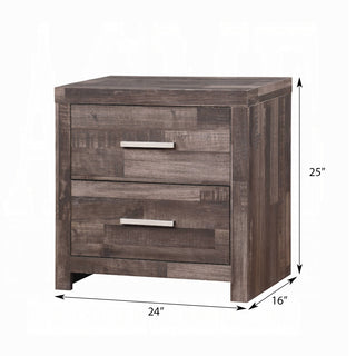 Sunvega Dark Oak 2-Drawer Nightstand with Wooden Frame and Sled Base