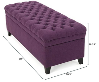 Sunvega Blue Fabric Storage Ottoman with Birch Legs for Living Room Seating
