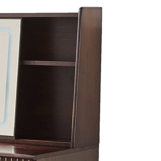 Sunvega Walnut Makeup Vanity Desk with Adjustable Lighted Mirror and Ample Storage