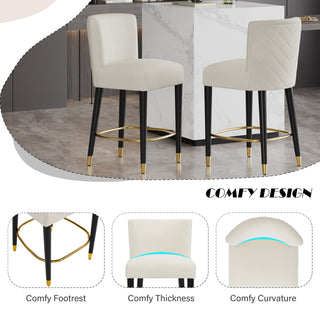 Sunvega Modern Bar Stool with Tufted Backrest and Gold Footrest for Home Bar