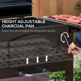Sunvega Portable Charcoal BBQ Grill with Adjustable Height, Folding Shelves, Wheels & Thermometer