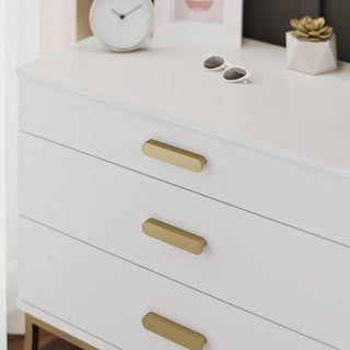 Sunvega Off-White Dresser with Gold Oval Handles and Three Tiered Storage Drawers