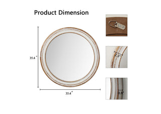 Sunvega 27.5 Inches Round Distressed Vintage Wooden Farmhouse Wall Mirror