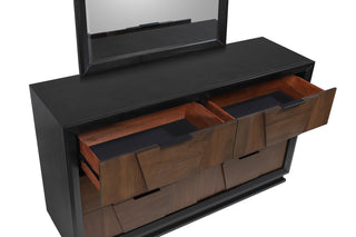 Sunvega Walnut Wood Dresser with 6 Spacious Drawers and Brushed Nickel Hardware