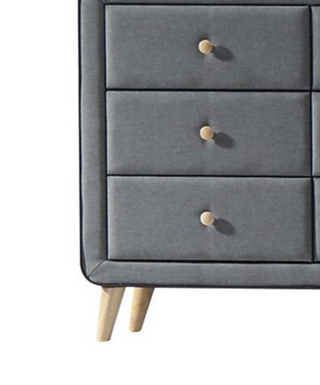 Sunvega Light Gray Fabric Dresser with Six Drawers and Natural Wood Accents