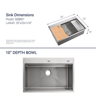Sunvega 32x19 Inch Overmount Single Bowl Kitchen Sink in Brushed Nickel