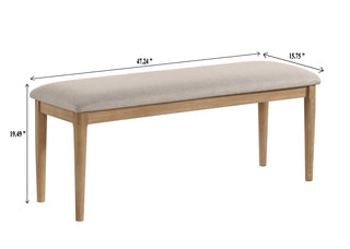Sunvega Contemporary Warm Wood Beige Upholstered Fabric Dining Bench with Cushion Seats
