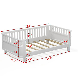 Sunvega Low Profile Twin Wood Platform Bed with Safety Rails for Kids Room
