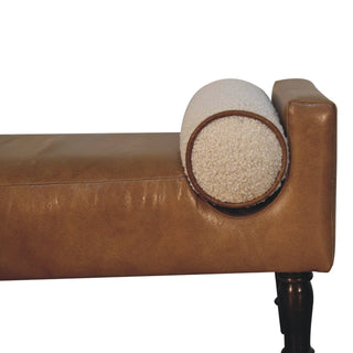 Sunvega Buffalo Leather Upholstered Bench with Plush Boucle Cushions and Solid Mango Wood